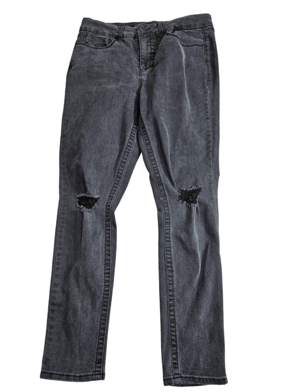 Seven7 Skinny Jeans Womens 12 Charcoal Wash High Rise Distressed Stretch Denim